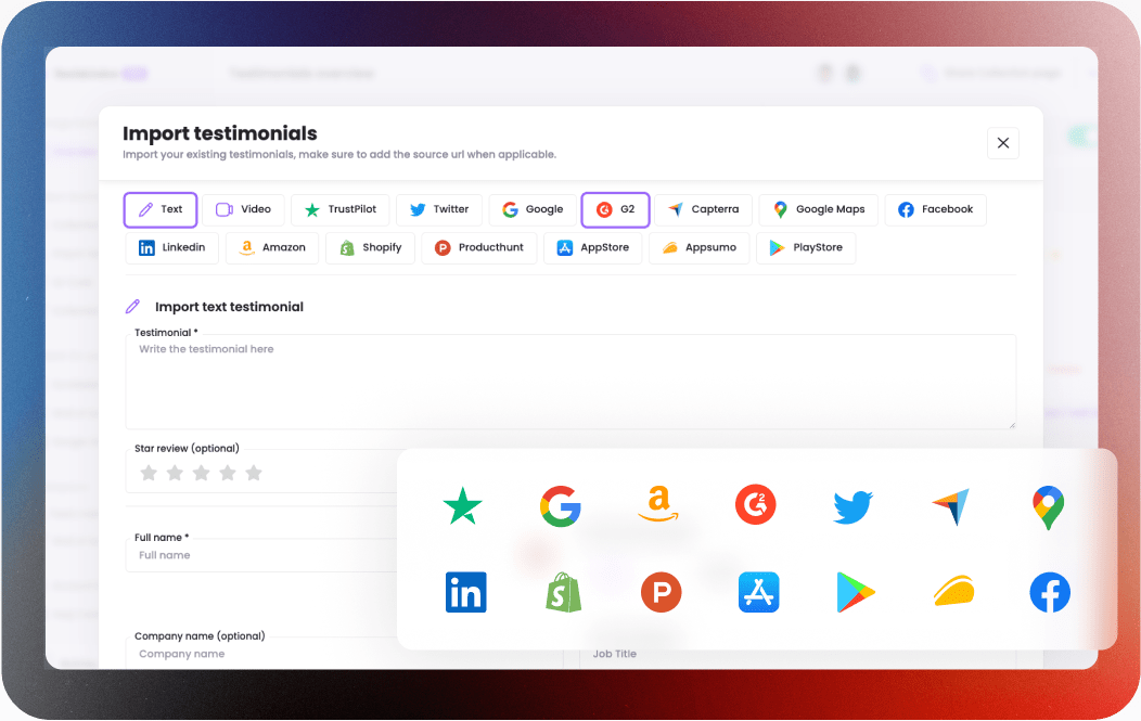 Import your existing testimonials Import your existing testimonials